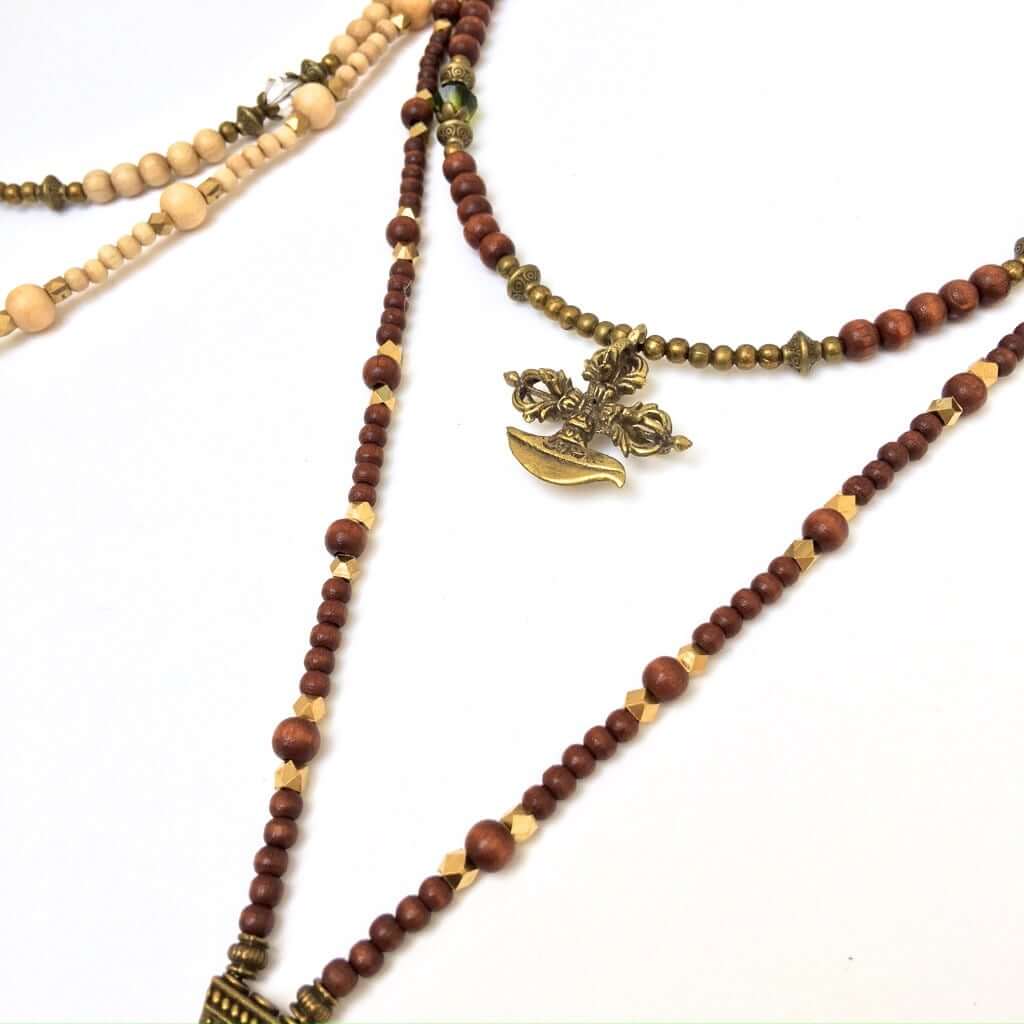 Unisex Beaded Feather Necklace Set - Brown Black Cream Pirate Tribal Style Necklace Amulet Layered Necklace Country Music style Burning Man