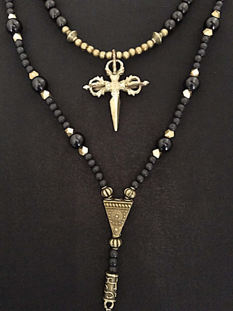 Unisex Beaded Feather Necklace Set - Brown Black Cream Pirate Tribal Style Necklace Amulet Layered Necklace Country Music style Burning Man