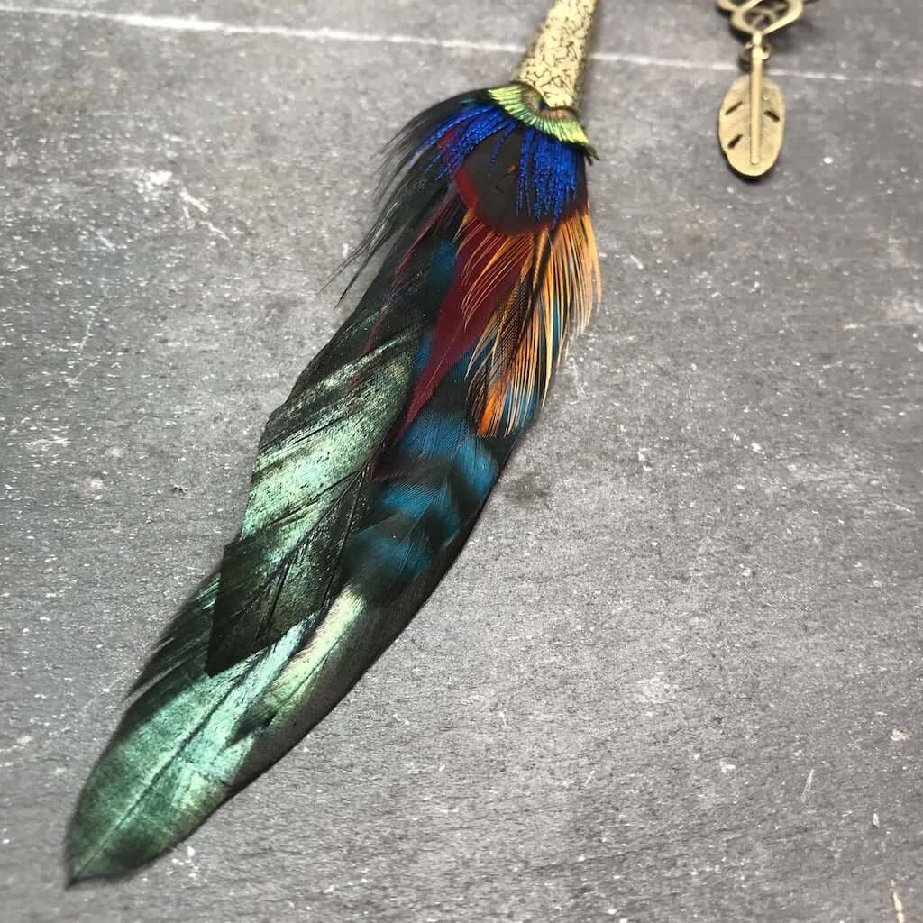 Boucles d'oreilles plumes multicolores en bronze Cosmo