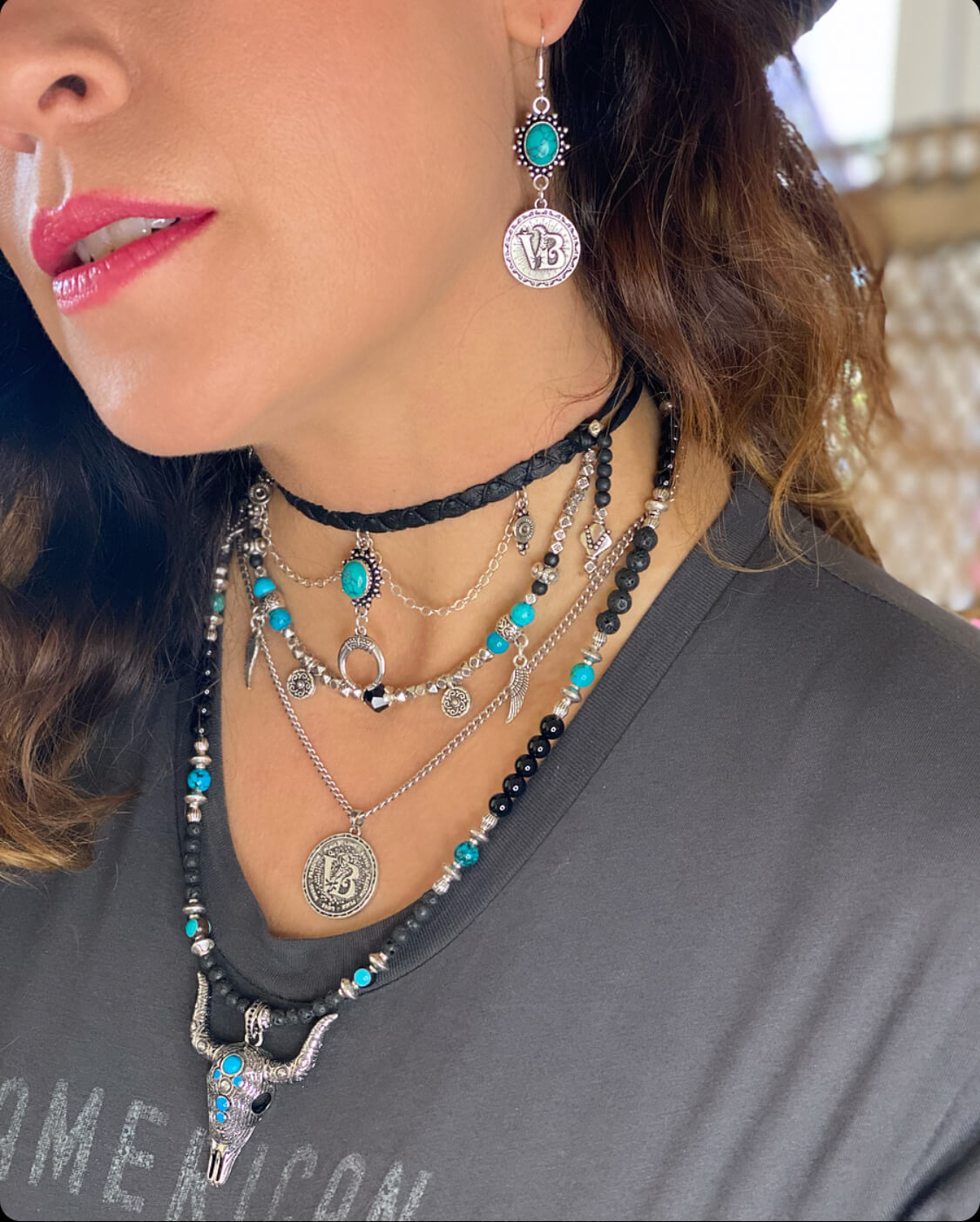 Bohemian Turquoise & Howlite Black with Silver Anklet, Armband Choker