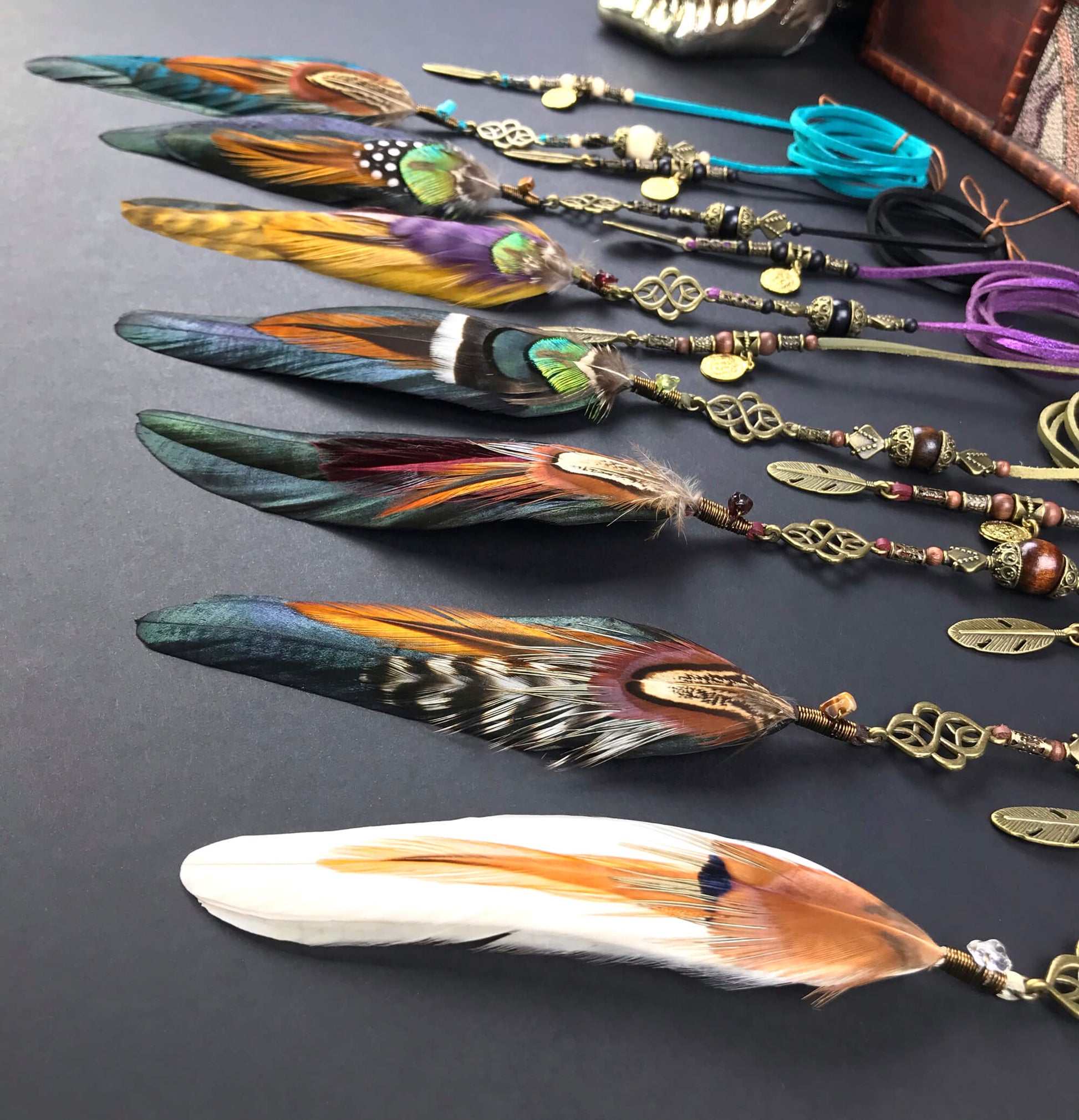 Beaded Feather Hair Braiders, braid into hair, hippie accessory, bohemian style hair braid, tribal style hair braid, festival hair accessory