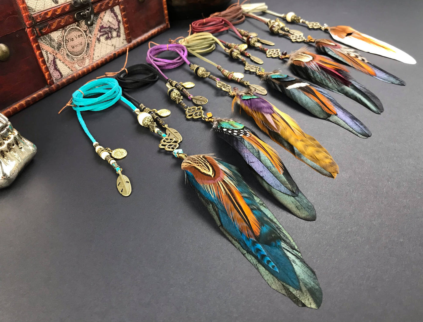 Beaded Feather Hair Braiders, braid into hair, hippie accessory, bohemian style hair braid, tribal style hair braid, festival hair accessory