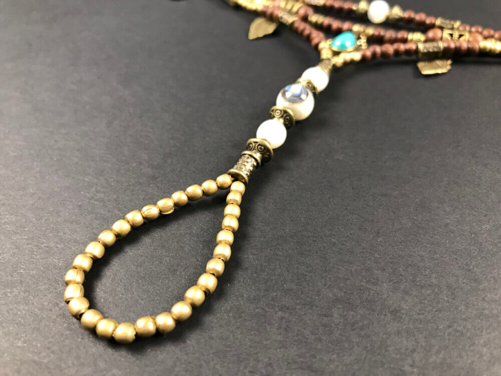 Turquoise Brown Beaded Finger Bracelet - layered finger bracelet - elegant black and bronze detailed - bohemian gypsy style