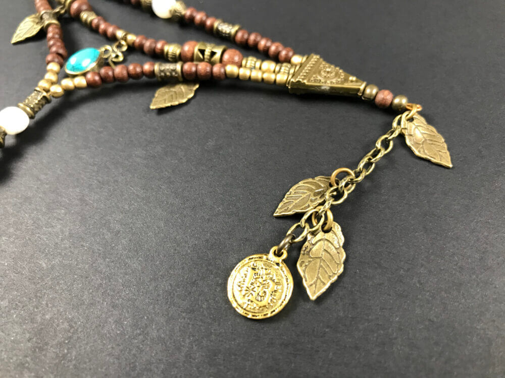 Turquoise Brown Beaded Finger Bracelet - layered finger bracelet - elegant black and bronze detailed - bohemian gypsy style