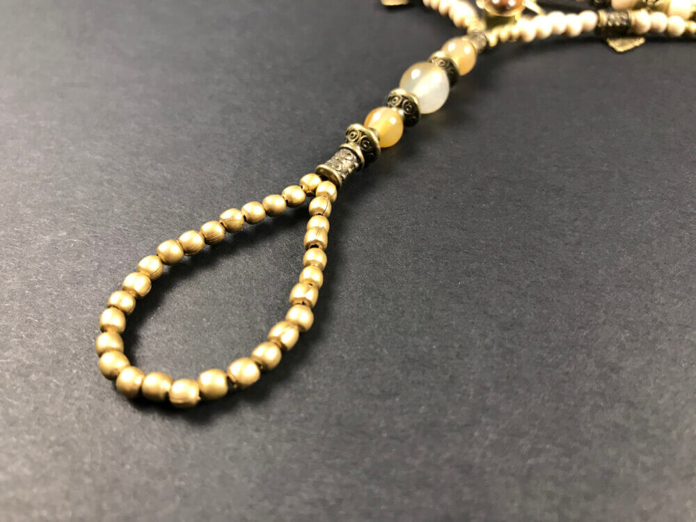 Tiger Eye White Beaded Finger Bracelet by Vera Black