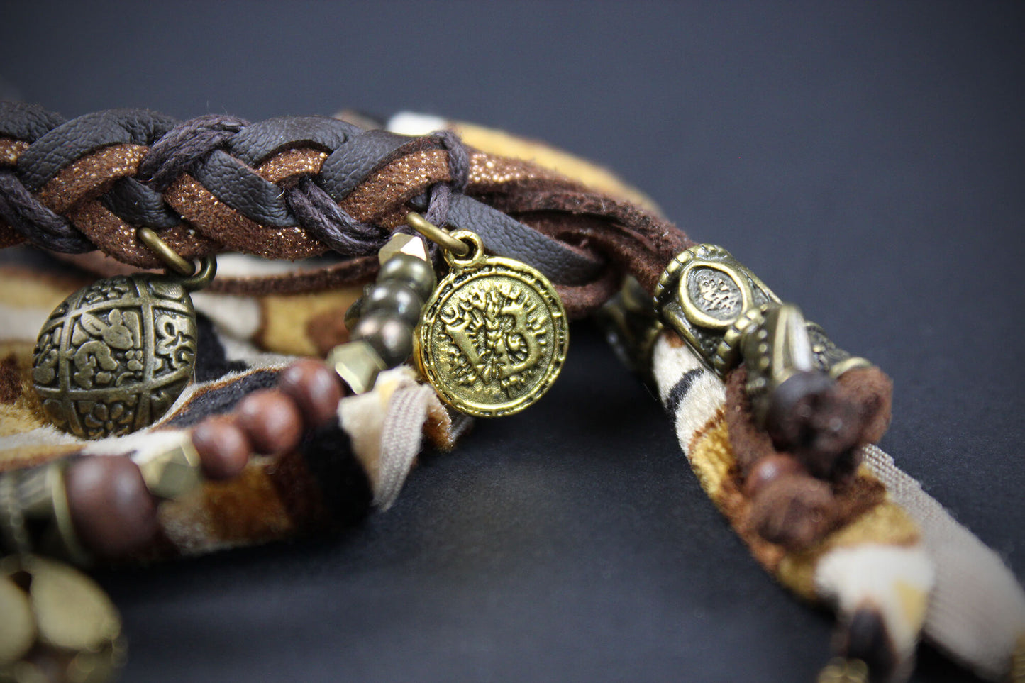 The Jefferson Cuff Bracelet Set - Pirate Layered Gypsy Fabric Wrist Wrap Unisex Bracelet Set For Men And Women Rock n Roll Style