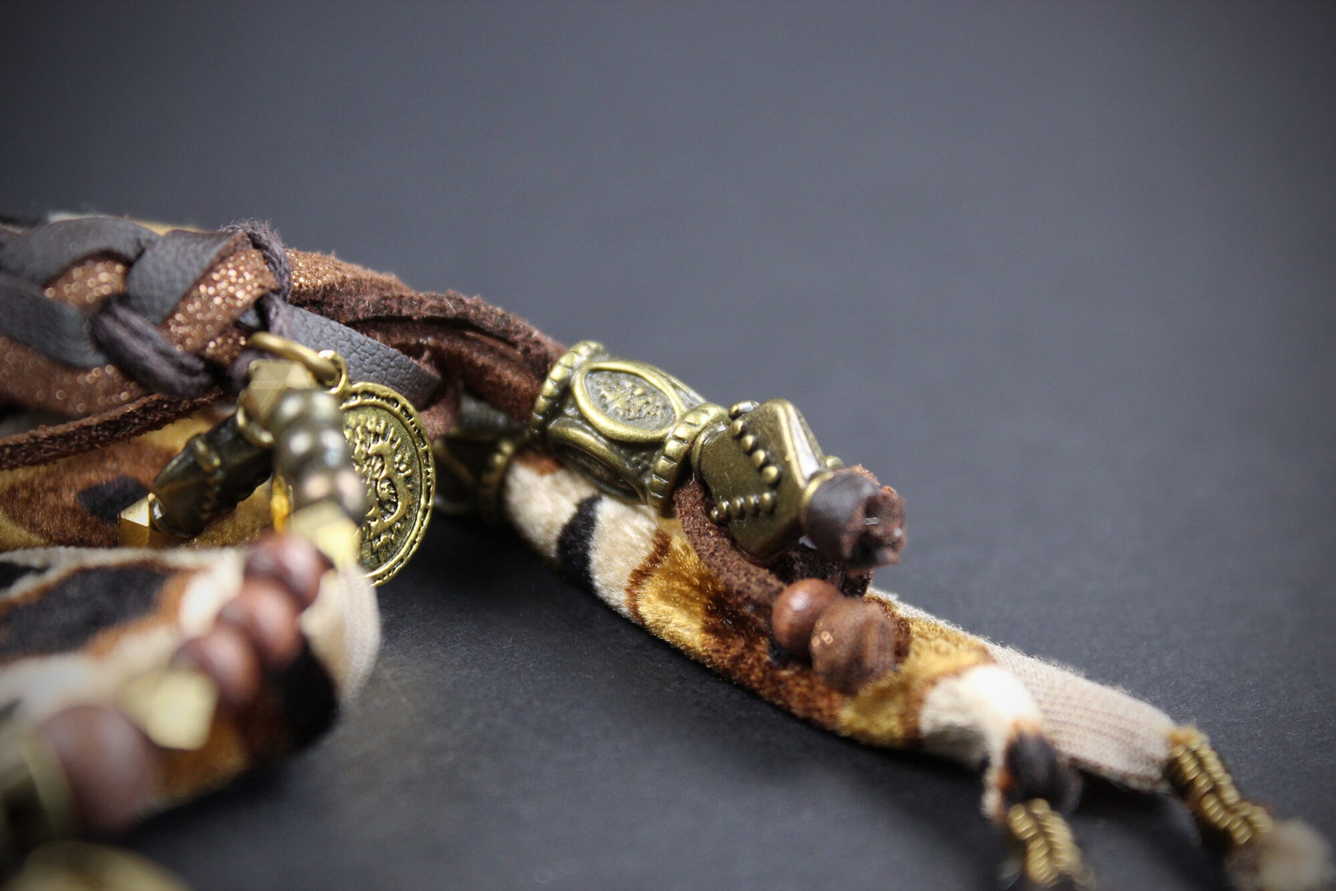 The Jefferson Cuff Bracelet Set - Pirate Layered Gypsy Fabric Wrist Wrap Unisex Bracelet Set For Men And Women Rock n Roll Style