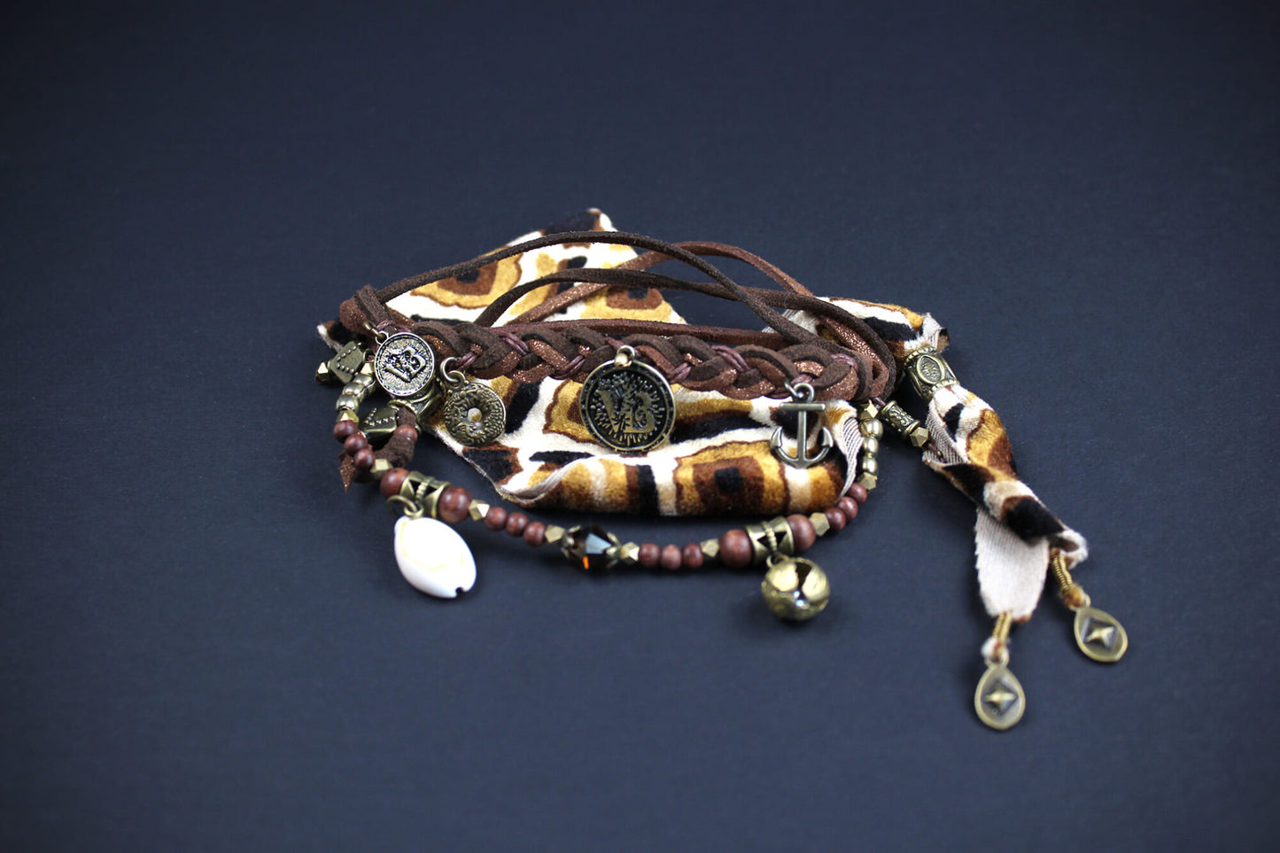 The Jefferson Cuff Bracelet Set - Pirate Layered Gypsy Fabric Wrist Wrap Unisex Bracelet Set For Men And Women Rock n Roll Style