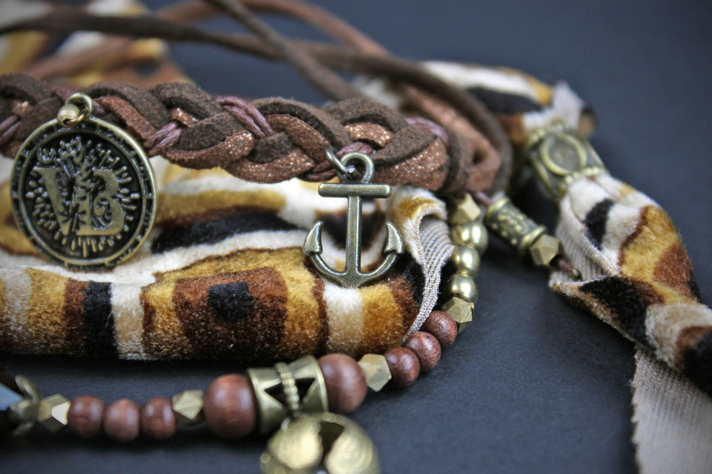 The Jefferson Cuff Bracelet Set - Pirate Layered Gypsy Fabric Wrist Wrap Unisex Bracelet Set For Men And Women Rock n Roll Style