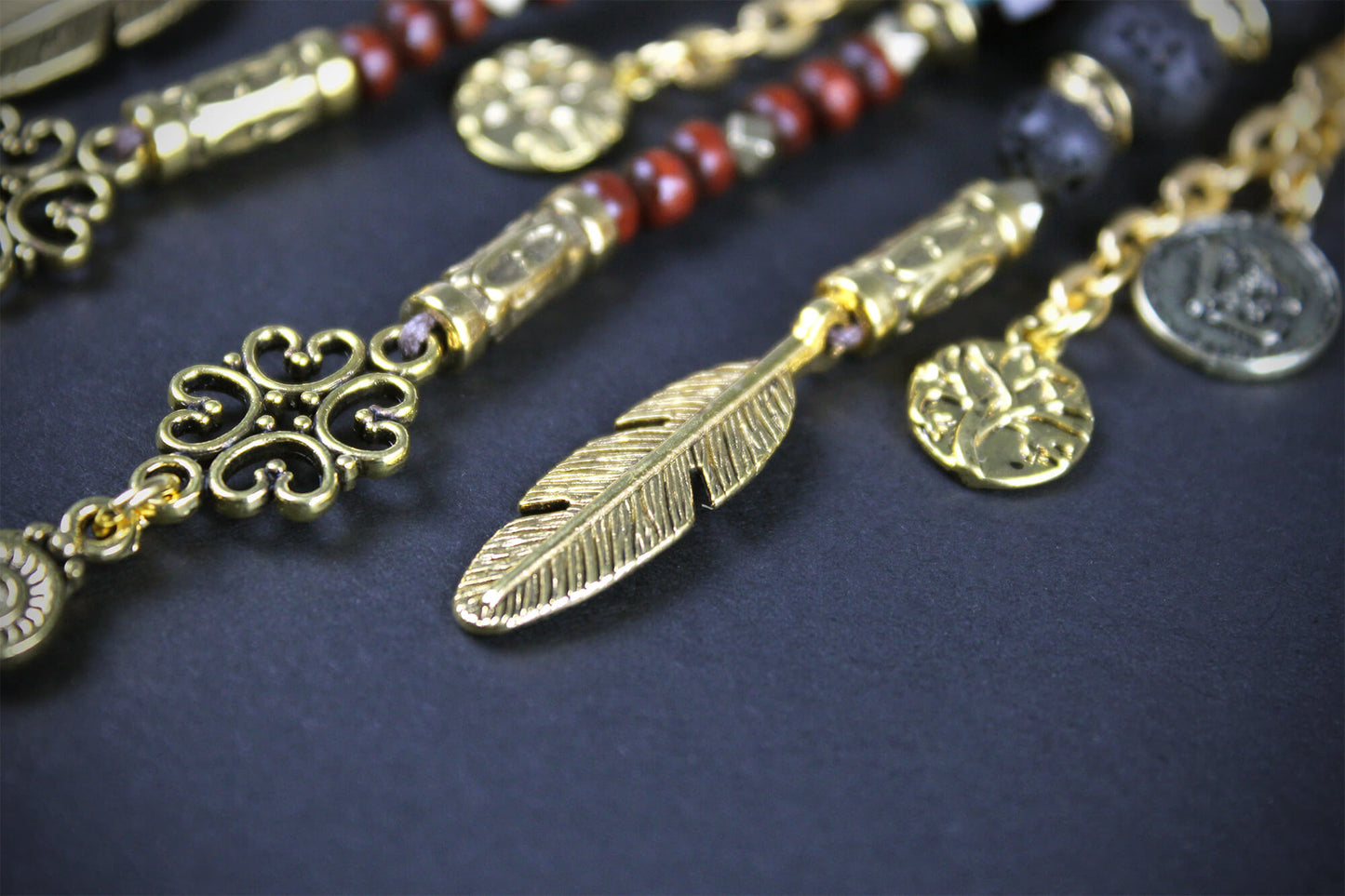 The Red Sun Earring Set - beaded layered dangle and drop earring set, elegant red and gold pair of earrings, boho rock n roll style earrings