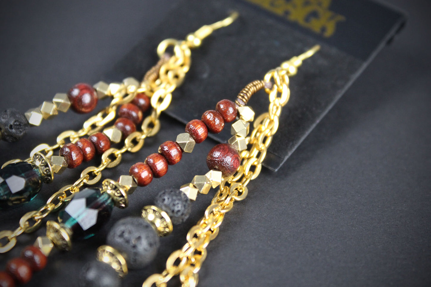 The Red Sun Earring Set - beaded layered dangle and drop earring set, elegant red and gold pair of earrings, boho rock n roll style earrings
