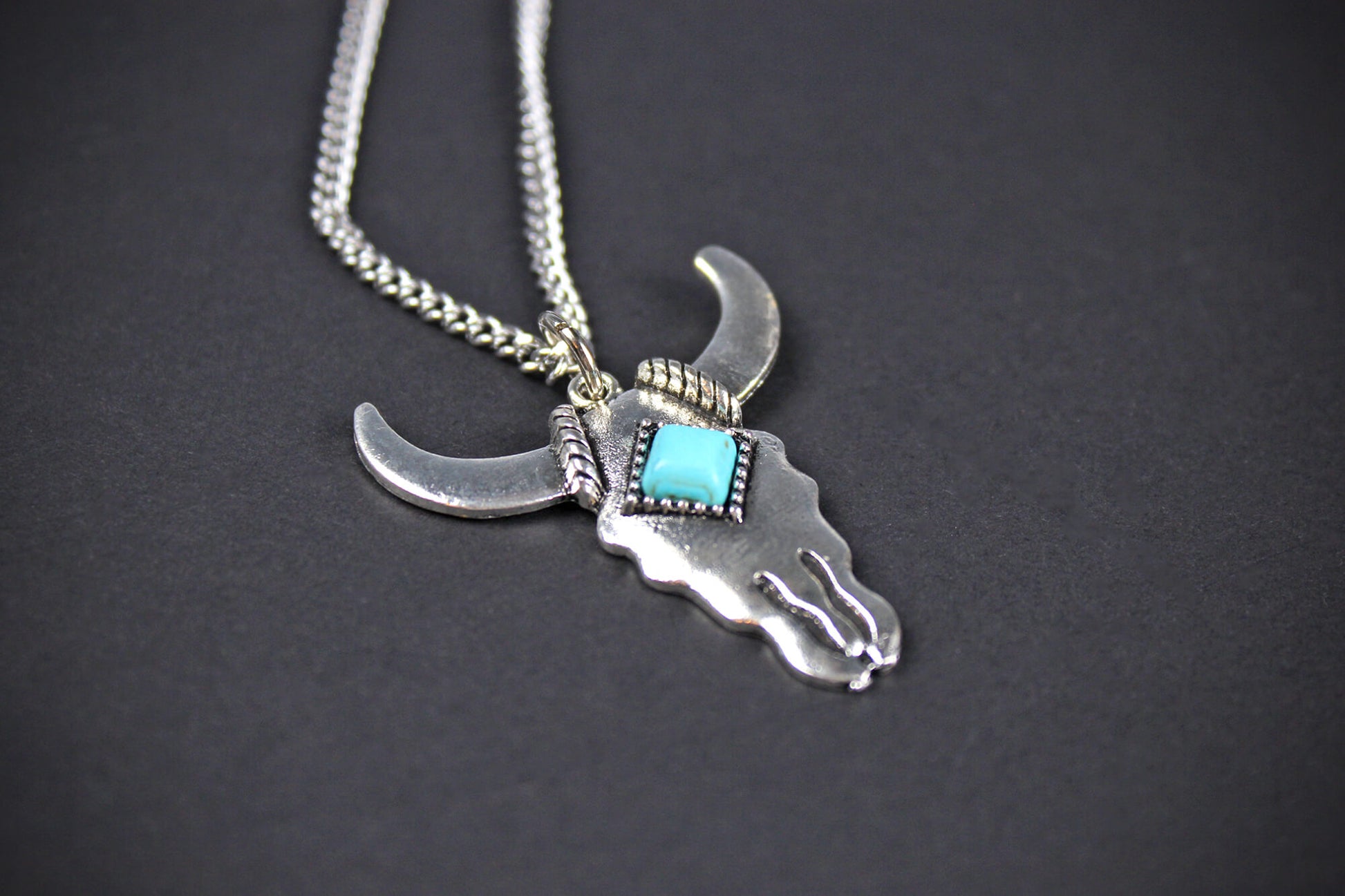 Turquoise Buffalo Necklace Set, boho cowgirl style necklace, steer skull necklace, layered necklace set for women festival style burning man