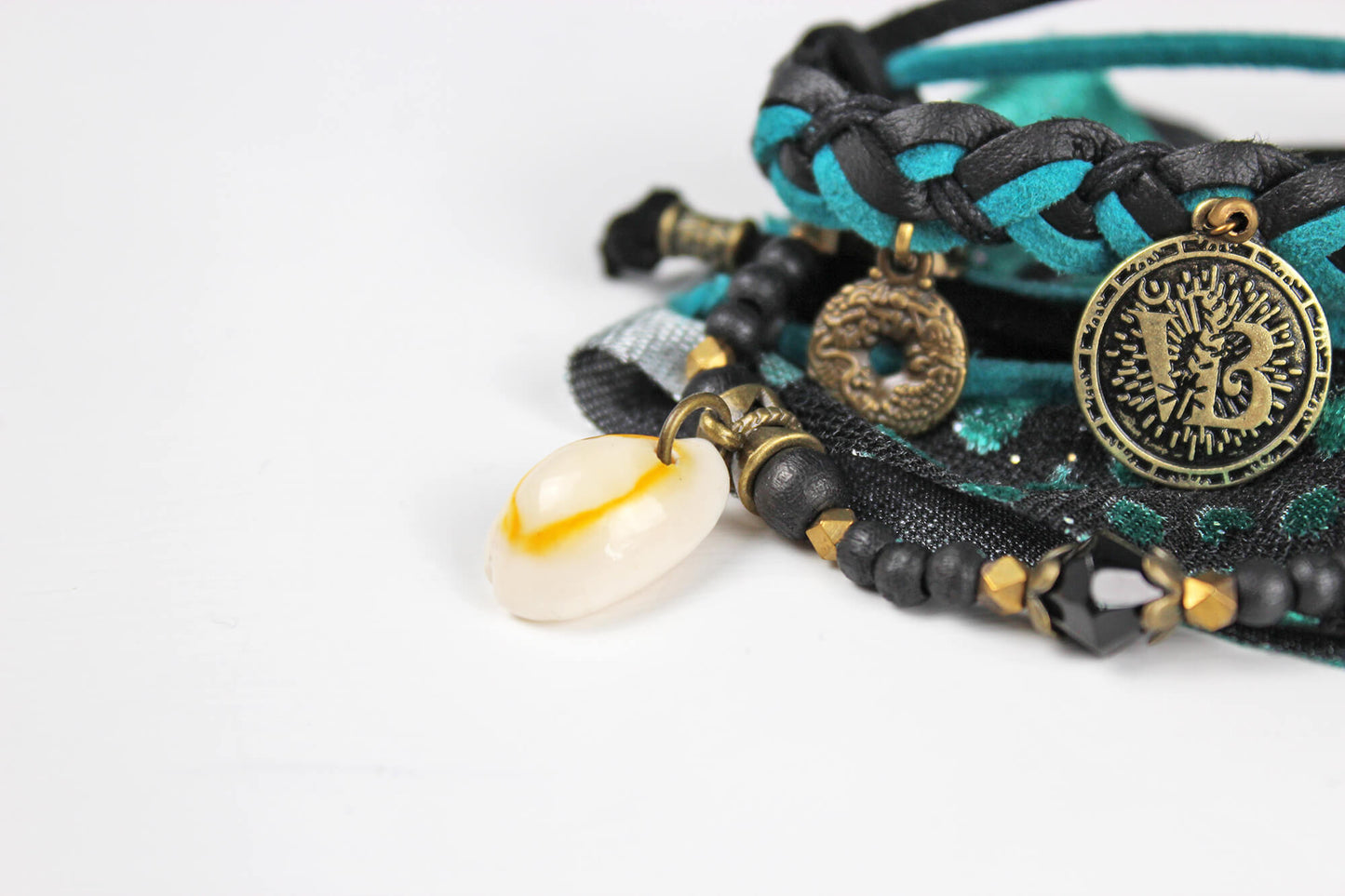 The Arizona Cuff Bracelet Set - Layered Gypsy Fabric Wrist Wrap, Turquoise Unisex Bracelet Set For Men And Women, Rock n Roll Pirate Style