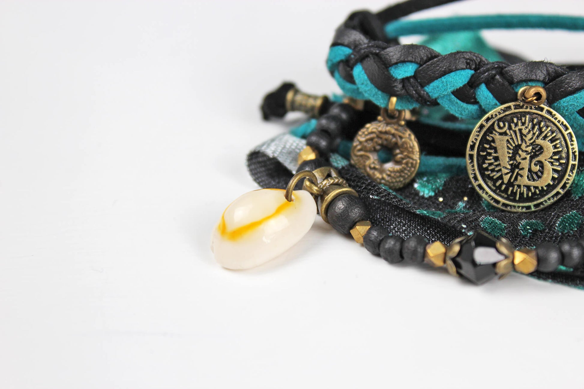 The Arizona Cuff Bracelet Set - Layered Gypsy Fabric Wrist Wrap, Turquoise Unisex Bracelet Set For Men And Women, Rock n Roll Pirate Style