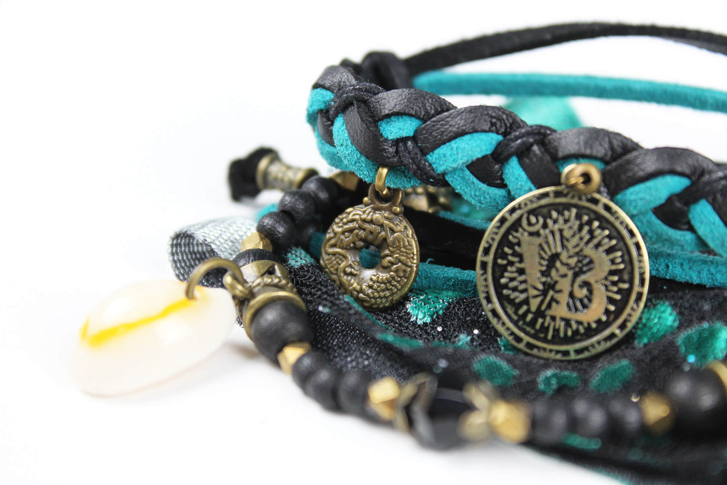 The Arizona Cuff Bracelet Set - Layered Gypsy Fabric Wrist Wrap, Turquoise Unisex Bracelet Set For Men And Women, Rock n Roll Pirate Style