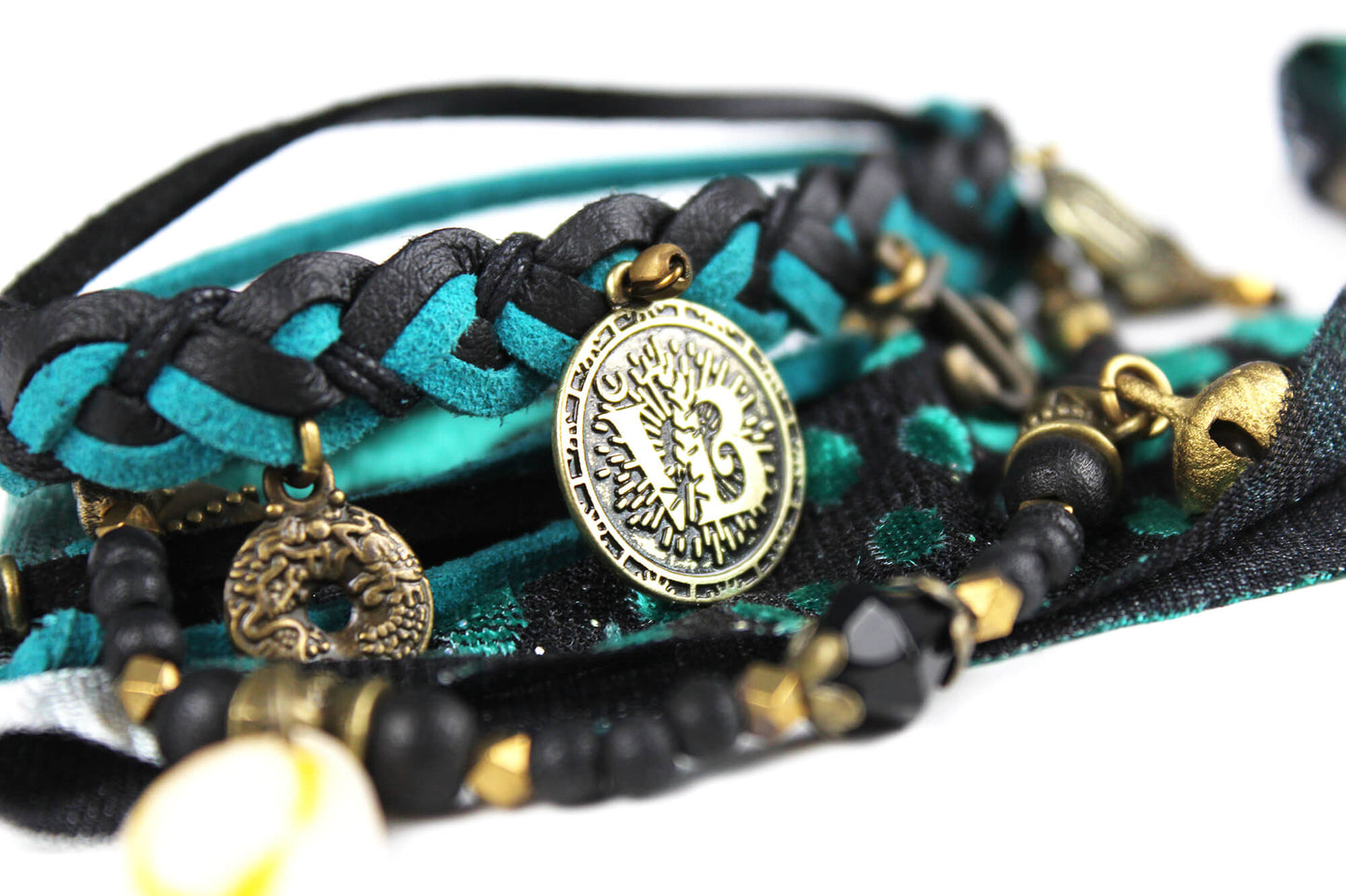 The Arizona Cuff Bracelet Set - Layered Gypsy Fabric Wrist Wrap, Turquoise Unisex Bracelet Set For Men And Women, Rock n Roll Pirate Style