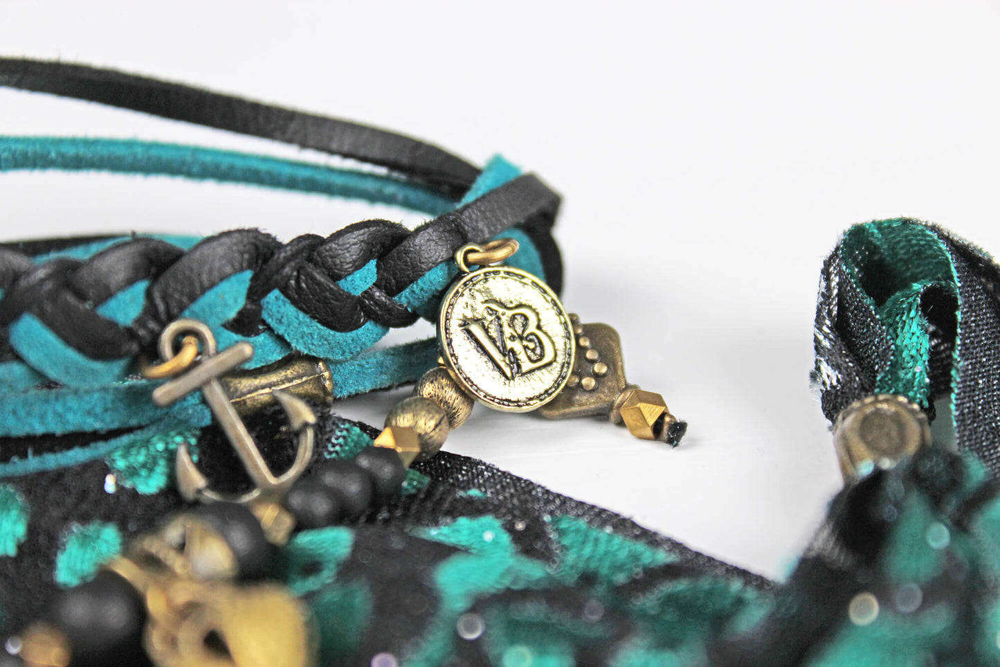 The Arizona Cuff Bracelet Set - Layered Gypsy Fabric Wrist Wrap, Turquoise Unisex Bracelet Set For Men And Women, Rock n Roll Pirate Style