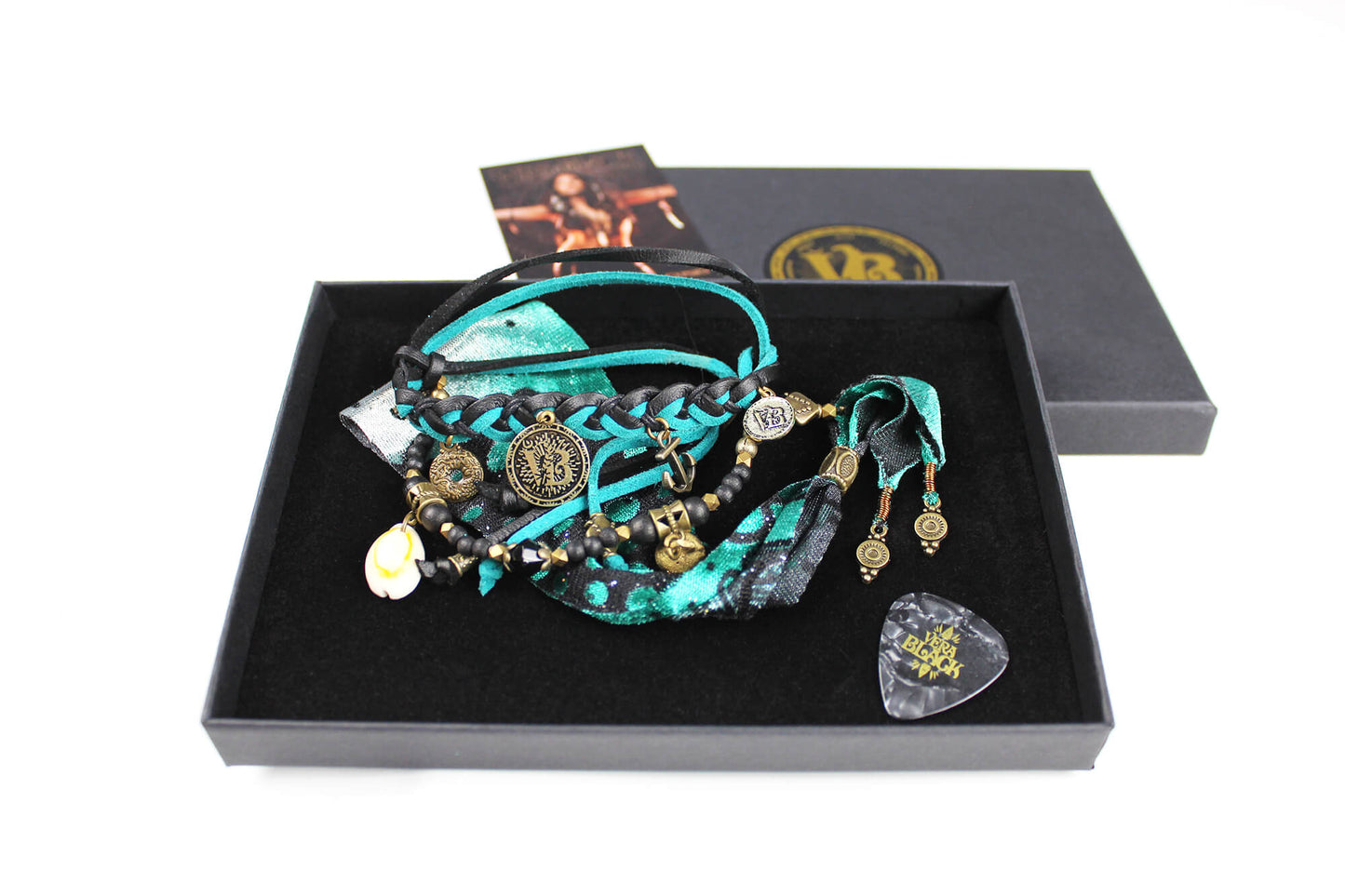 The Arizona Cuff Bracelet Set - Layered Gypsy Fabric Wrist Wrap, Turquoise Unisex Bracelet Set For Men And Women, Rock n Roll Pirate Style