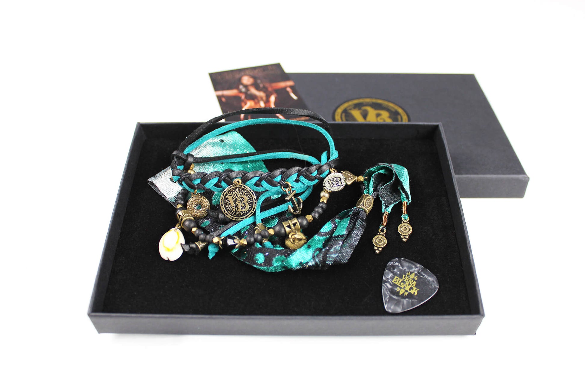 The Arizona Cuff Bracelet Set - Layered Gypsy Fabric Wrist Wrap, Turquoise Unisex Bracelet Set For Men And Women, Rock n Roll Pirate Style