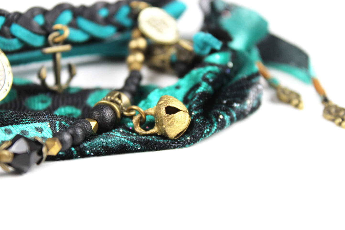 The Arizona Cuff Bracelet Set - Layered Gypsy Fabric Wrist Wrap, Turquoise Unisex Bracelet Set For Men And Women, Rock n Roll Pirate Style