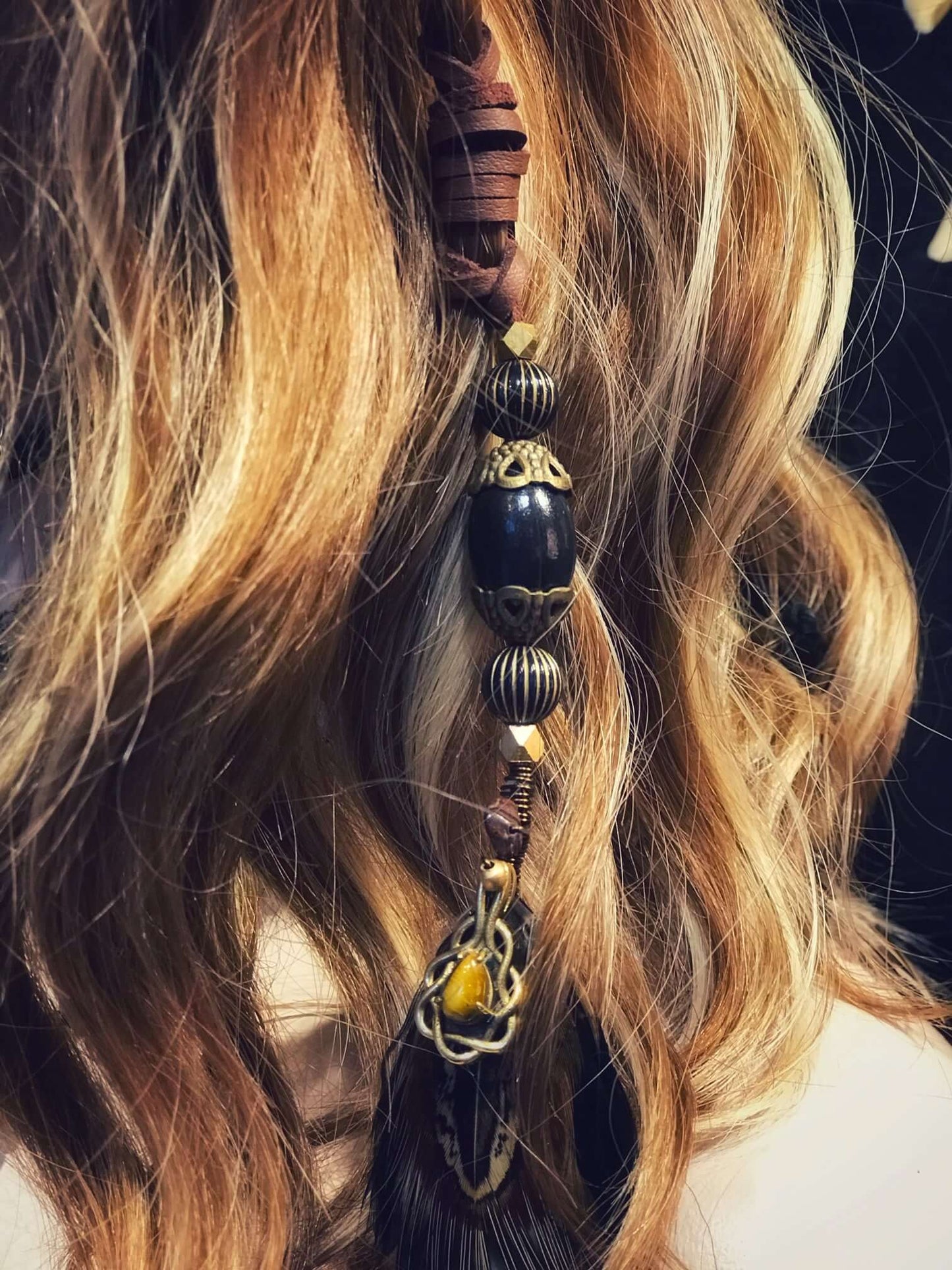 Tresse à cheveux en plumes d'œil de tigre de Bohême