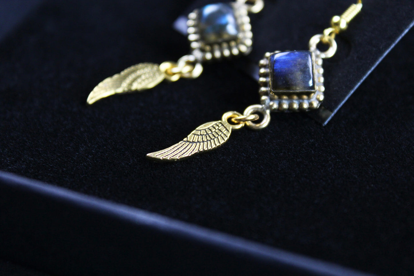 Labradorite Stone & Gold Earrings