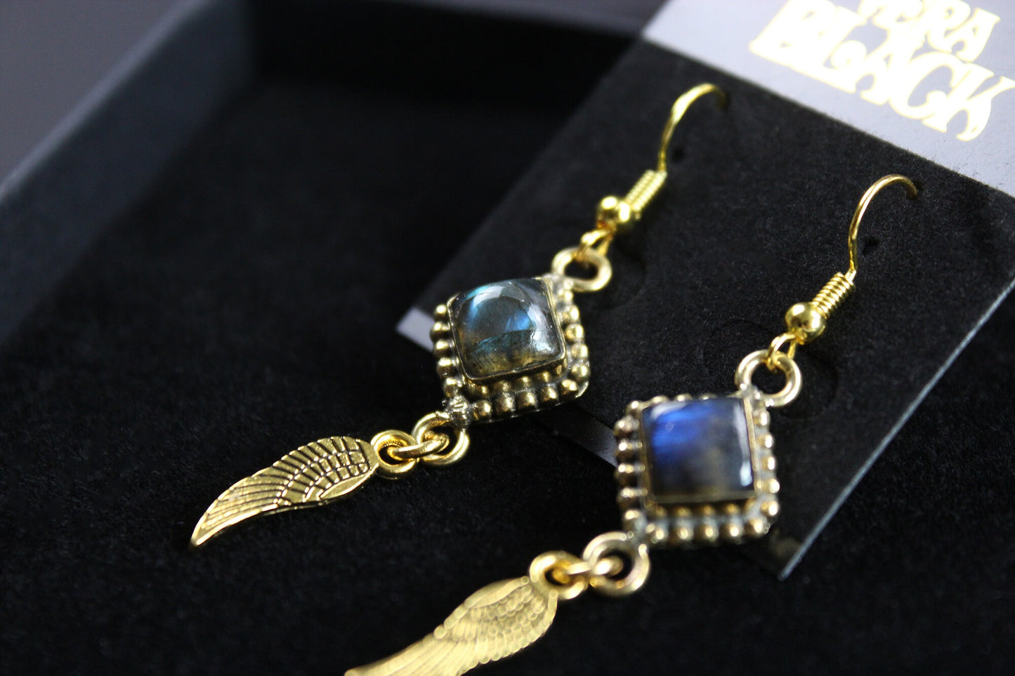 Labradorite Stone & Gold Earrings