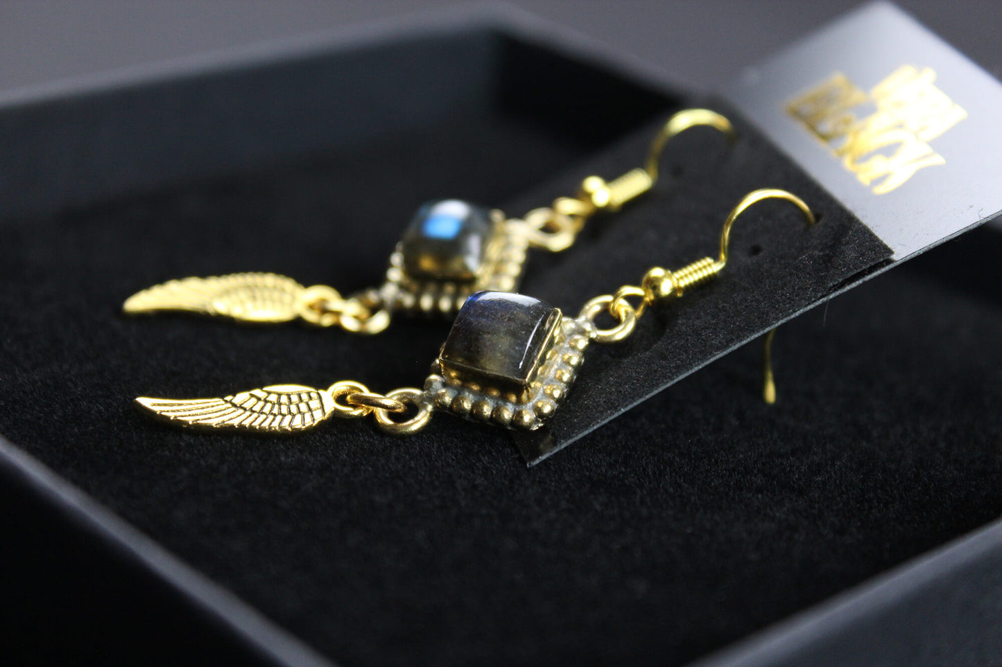 Labradorite Stone & Gold Earrings