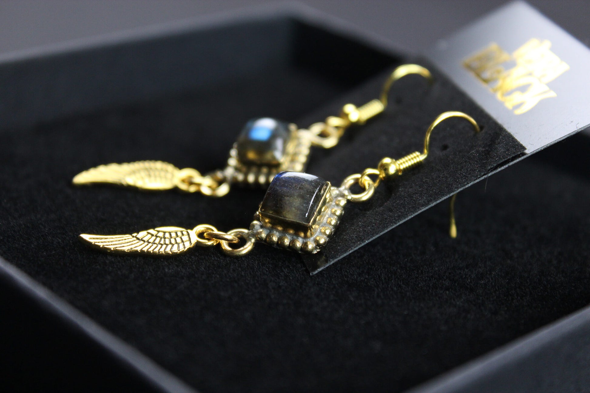 Labradorite Stone & Gold Earrings