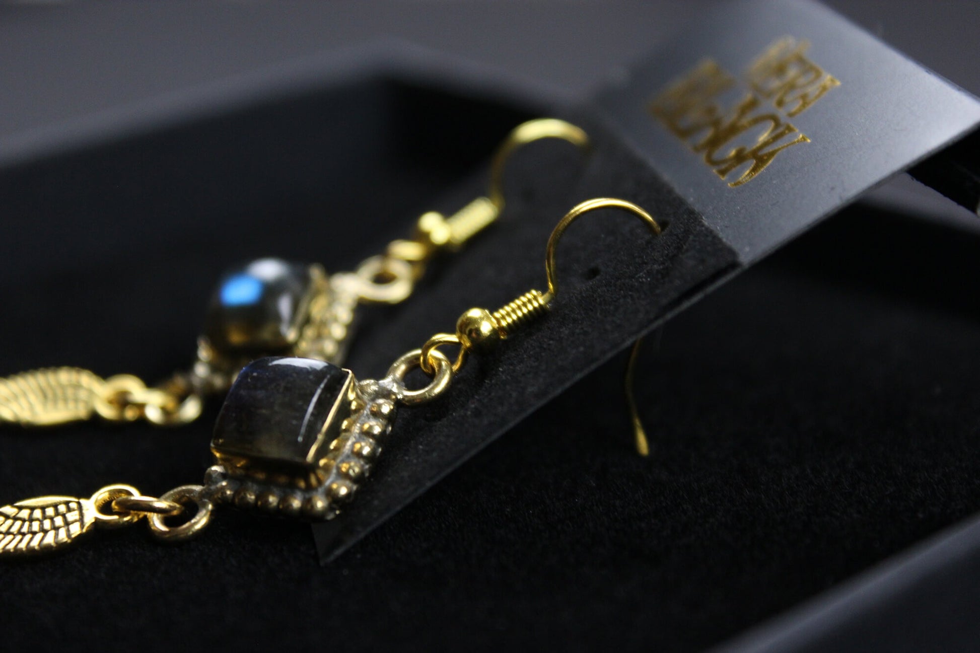 Labradorite Stone & Gold Earrings