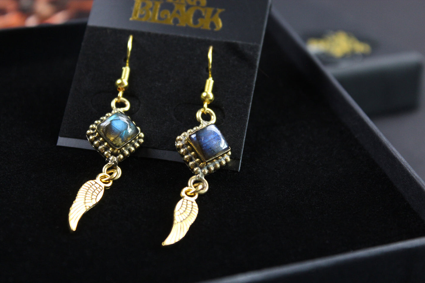 Labradorite Stone & Gold Earrings
