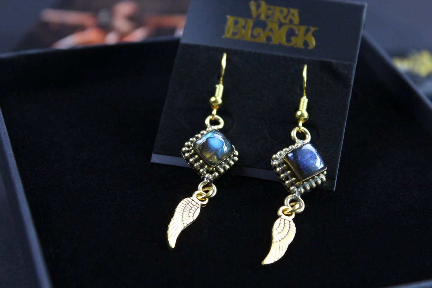 Labradorite Stone & Gold Earrings