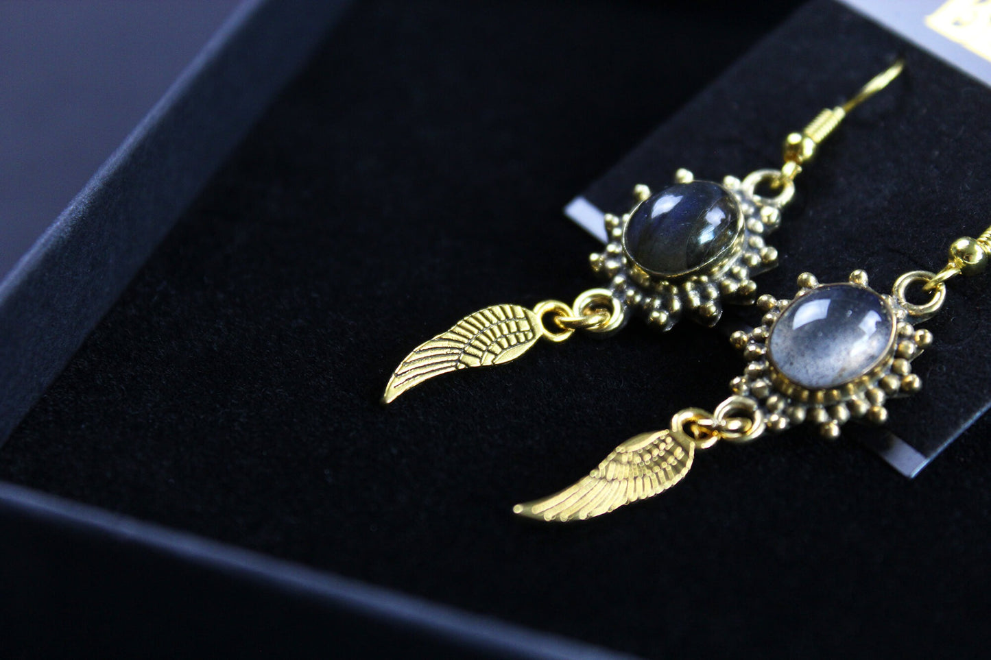 Labradorite Stone & Gold Earrings