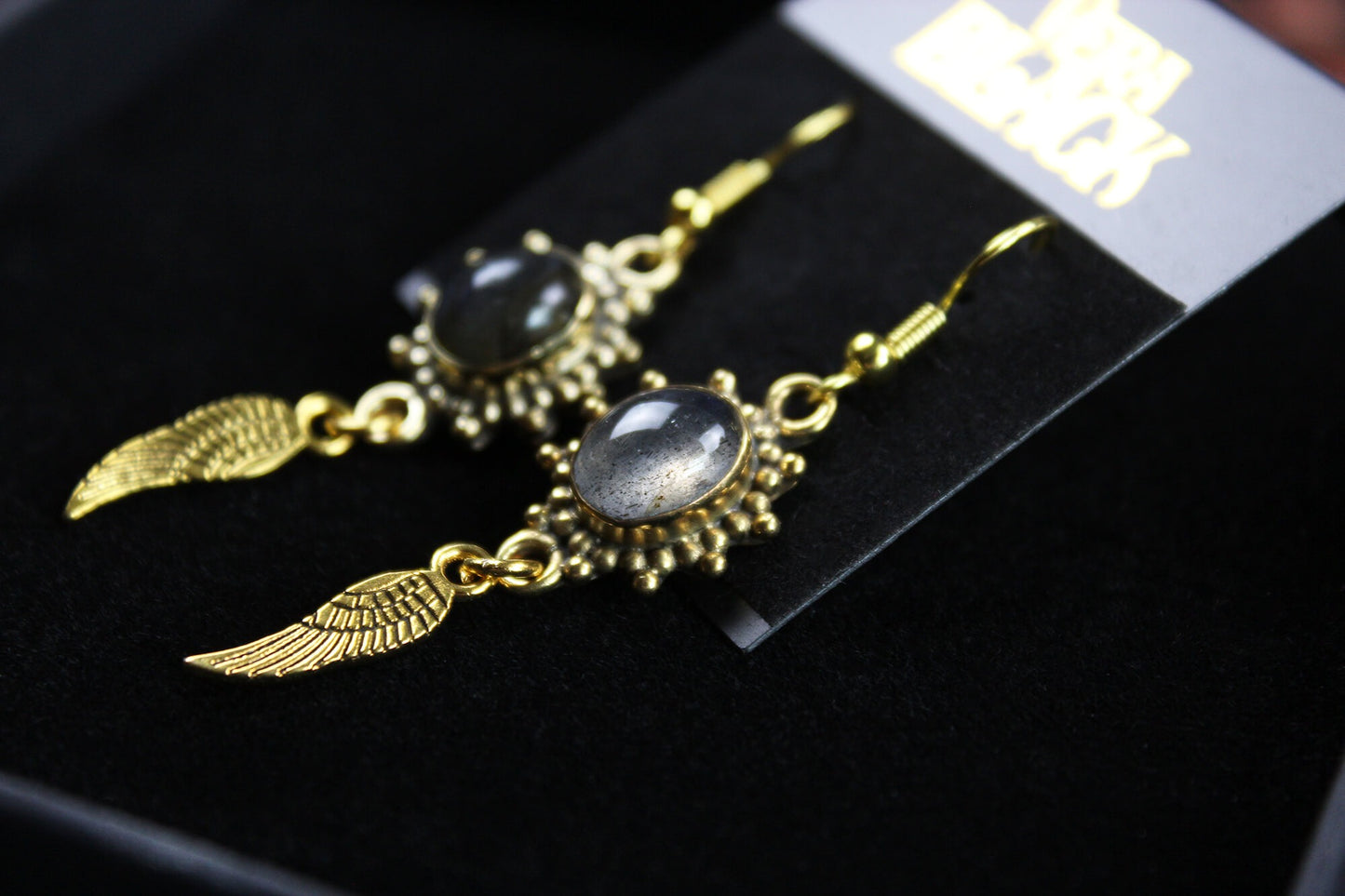 Labradorite Stone & Gold Earrings