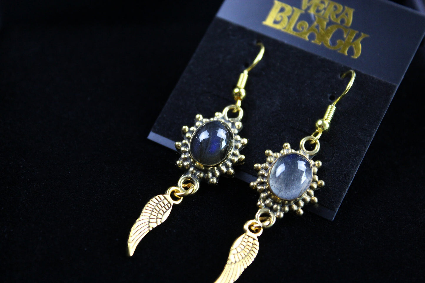 Labradorite Stone & Gold Earrings