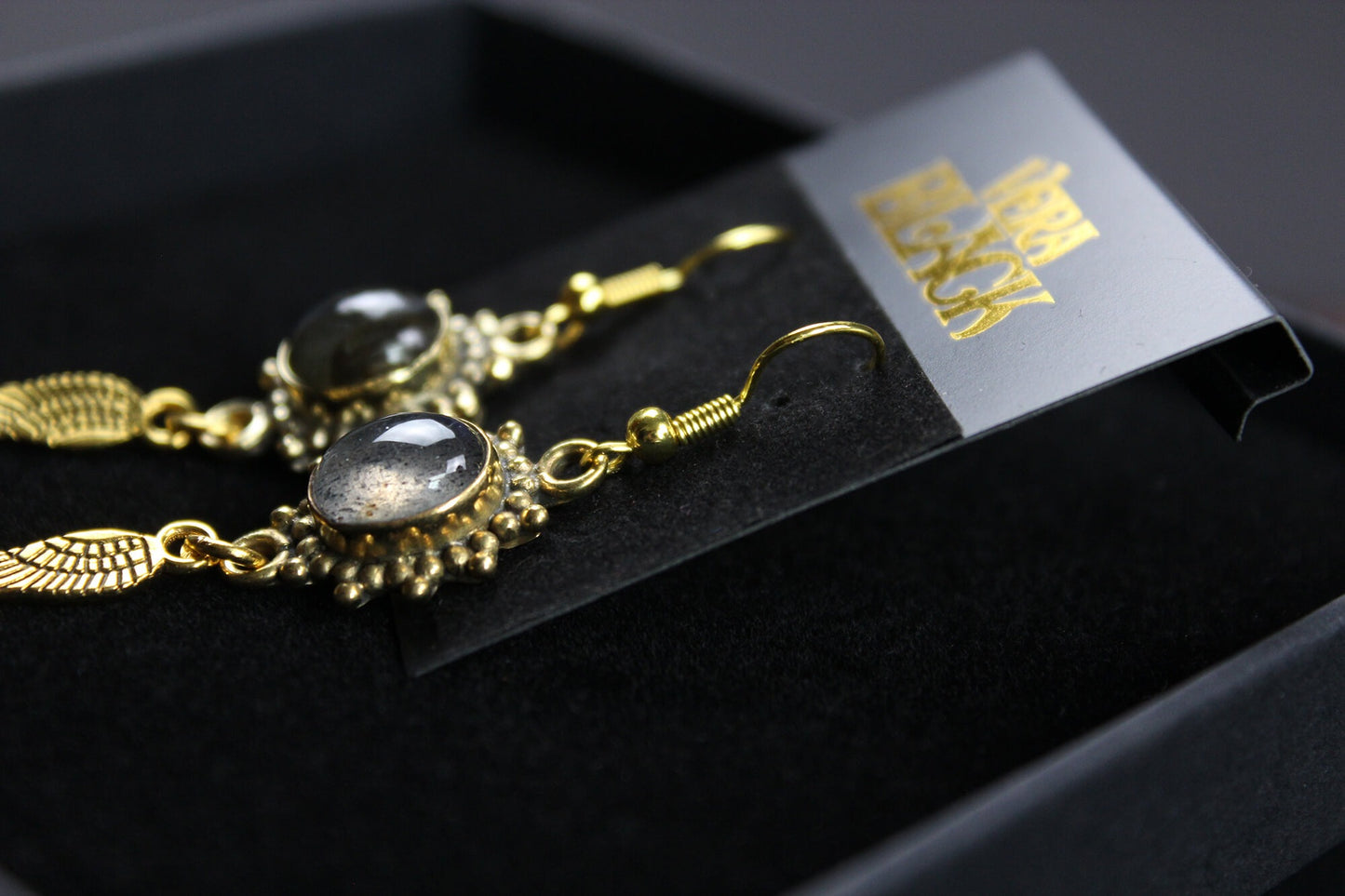 Labradorite Stone & Gold Earrings