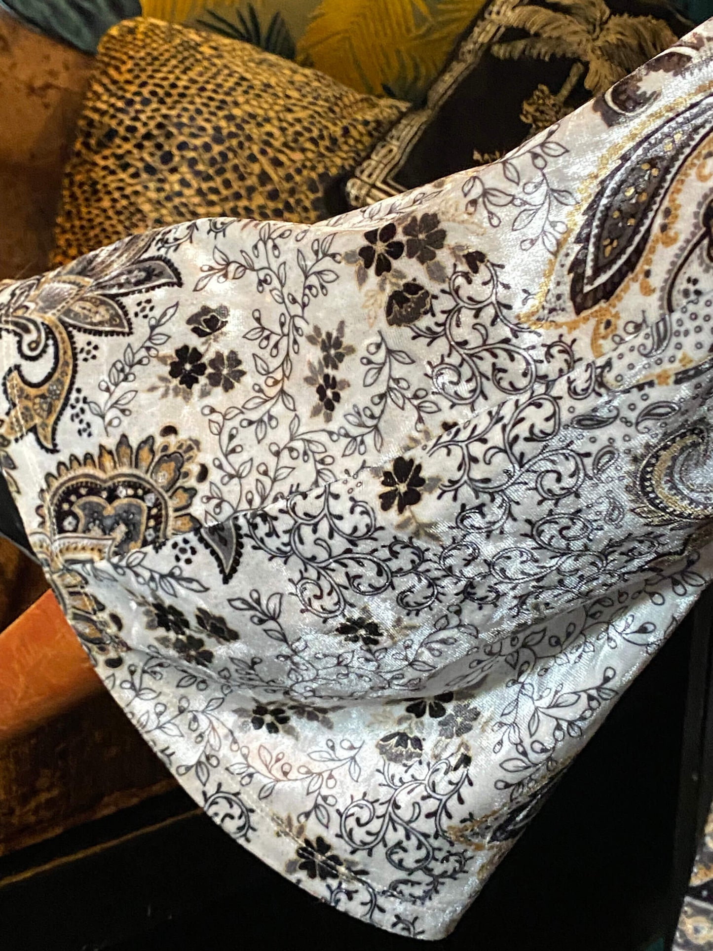 White Rabbit Paisley High Waisted Stretch Velvet Bell Bottoms - Unisex Bohemian Rock n Roll Hippie Country & Western Style Festival Fashion