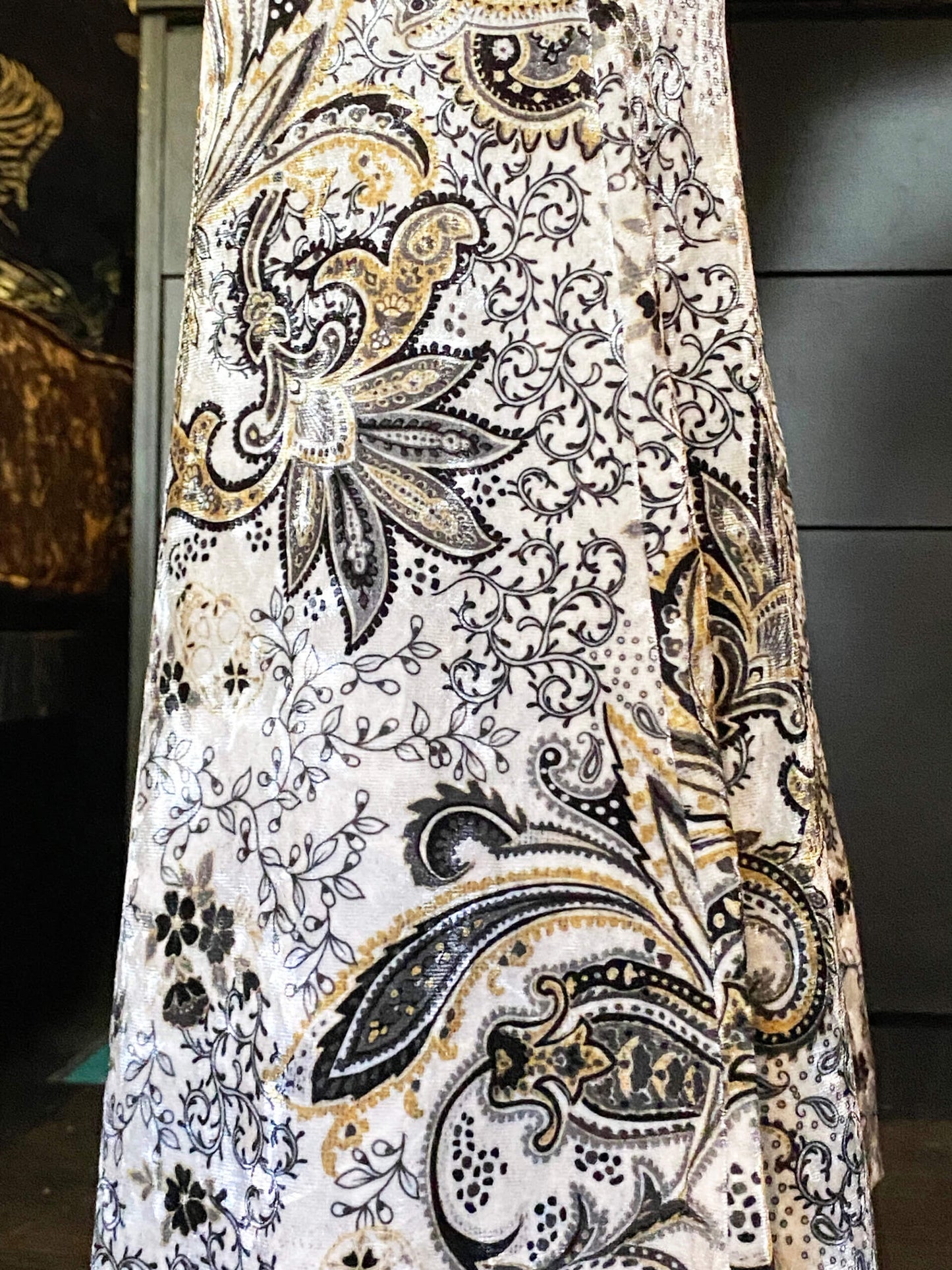 White Rabbit Paisley High Waisted Stretch Velvet Bell Bottoms - Unisex Bohemian Rock n Roll Hippie Country & Western Style Festival Fashion
