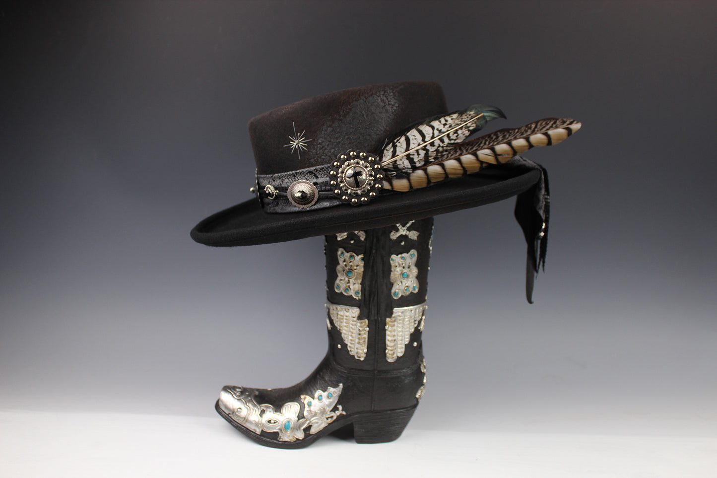 The Gothic Gambler - Wool Felt Fedora Hat Black Handmade Country Western Style Goth Cowboy Hat Unisex For Men And Women
