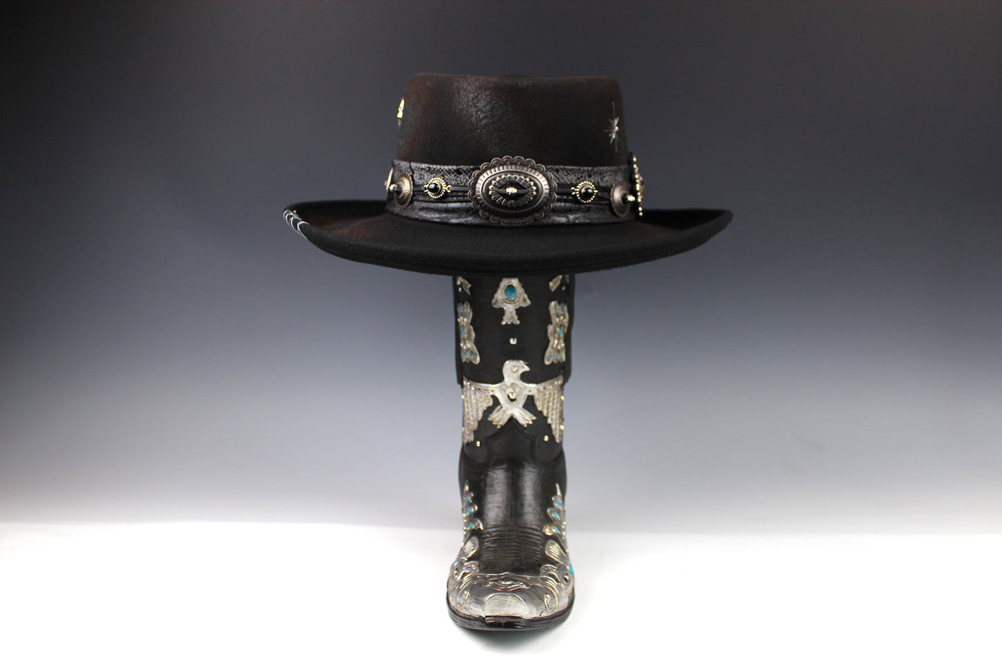 The Gothic Gambler - Wool Felt Fedora Hat Black Handmade Country Western Style Goth Cowboy Hat Unisex For Men And Women