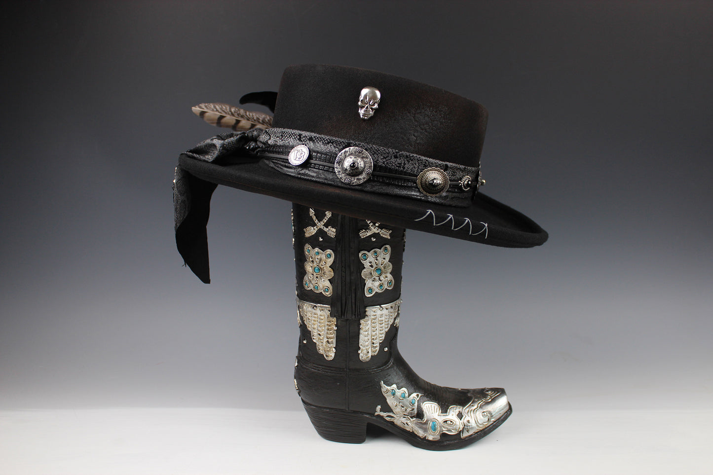 The Gothic Gambler - Wool Felt Fedora Hat Black Handmade Country Western Style Goth Cowboy Hat Unisex For Men And Women