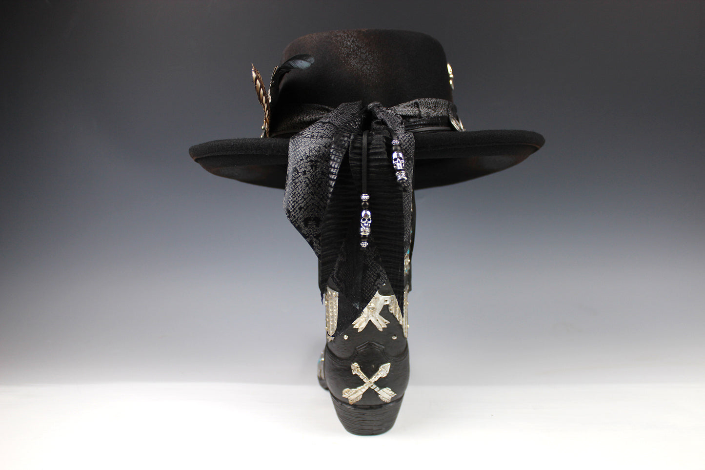 The Gothic Gambler - Wool Felt Fedora Hat Black Handmade Country Western Style Goth Cowboy Hat Unisex For Men And Women
