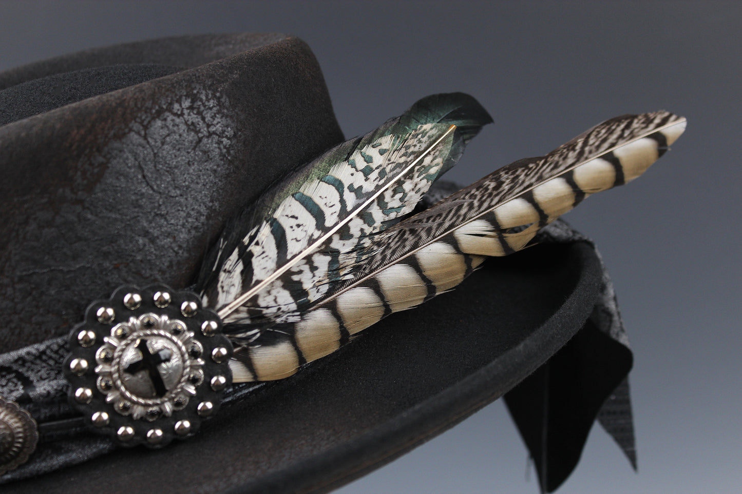 The Gothic Gambler - Wool Felt Fedora Hat Black Handmade Country Western Style Goth Cowboy Hat Unisex For Men And Women