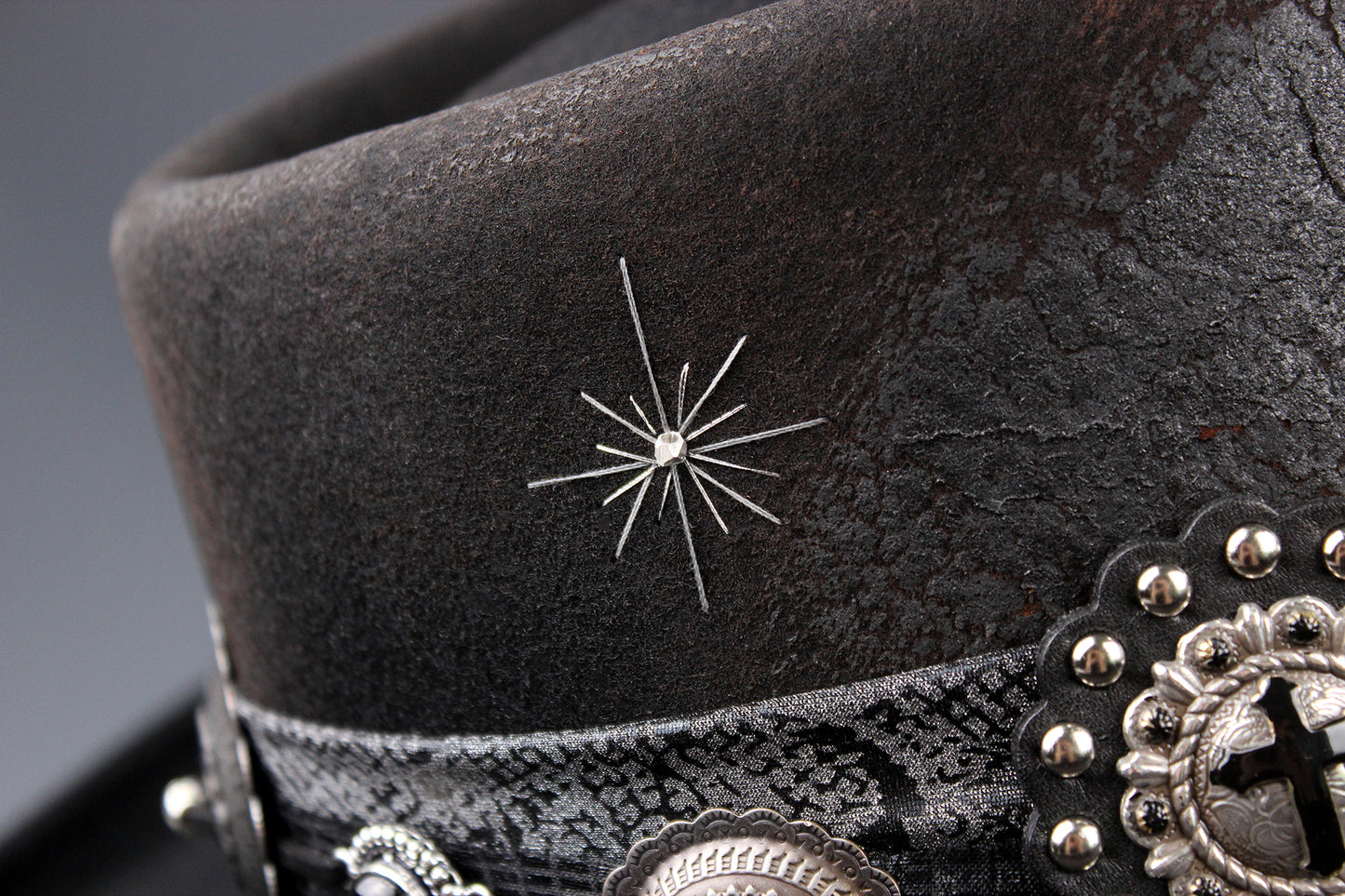 The Gothic Gambler - Wool Felt Fedora Hat Black Handmade Country Western Style Goth Cowboy Hat Unisex For Men And Women