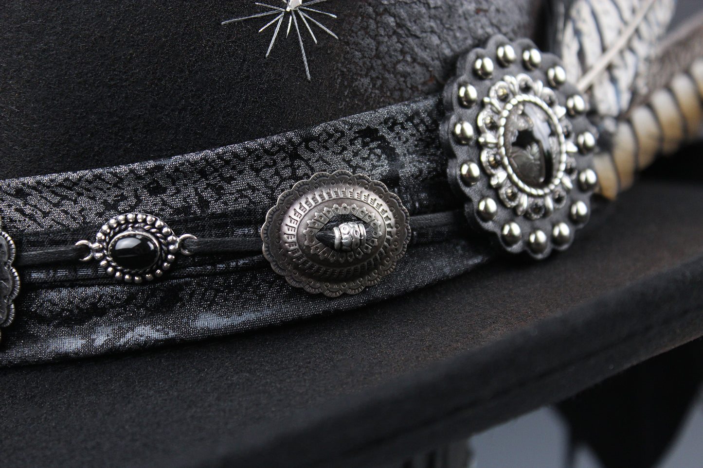 The Gothic Gambler - Wool Felt Fedora Hat Black Handmade Country Western Style Goth Cowboy Hat Unisex For Men And Women