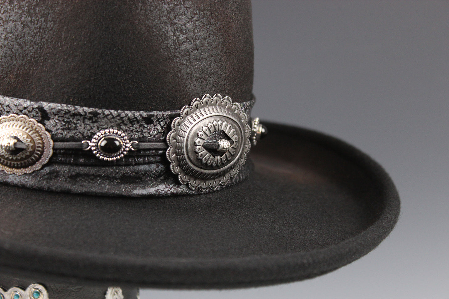 The Gothic Gambler - Wool Felt Fedora Hat Black Handmade Country Western Style Goth Cowboy Hat Unisex For Men And Women