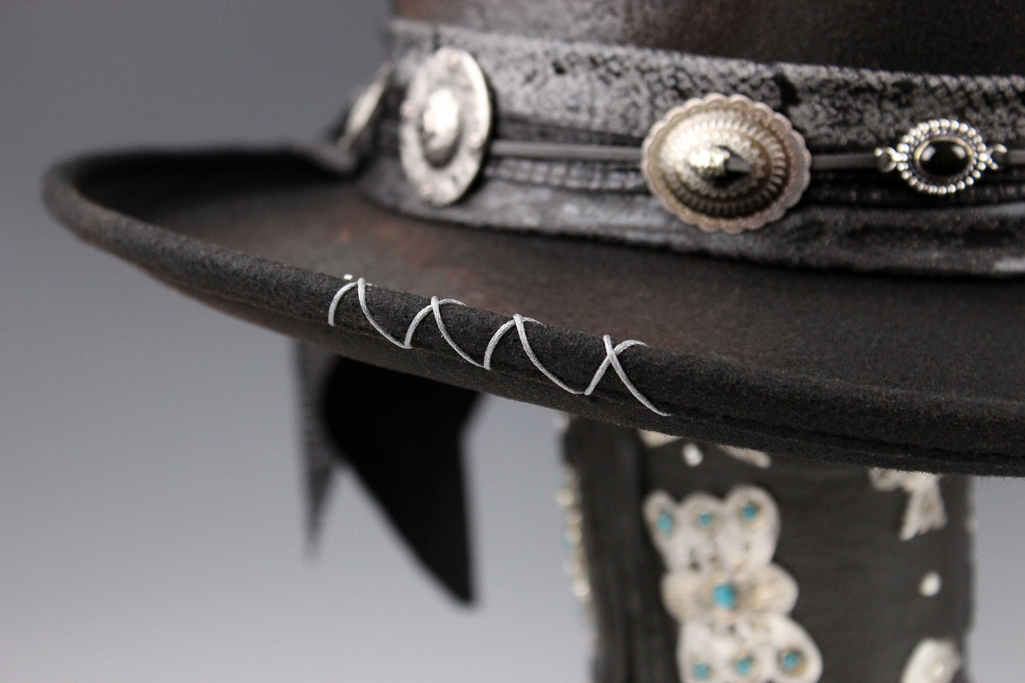 The Gothic Gambler - Wool Felt Fedora Hat Black Handmade Country Western Style Goth Cowboy Hat Unisex For Men And Women