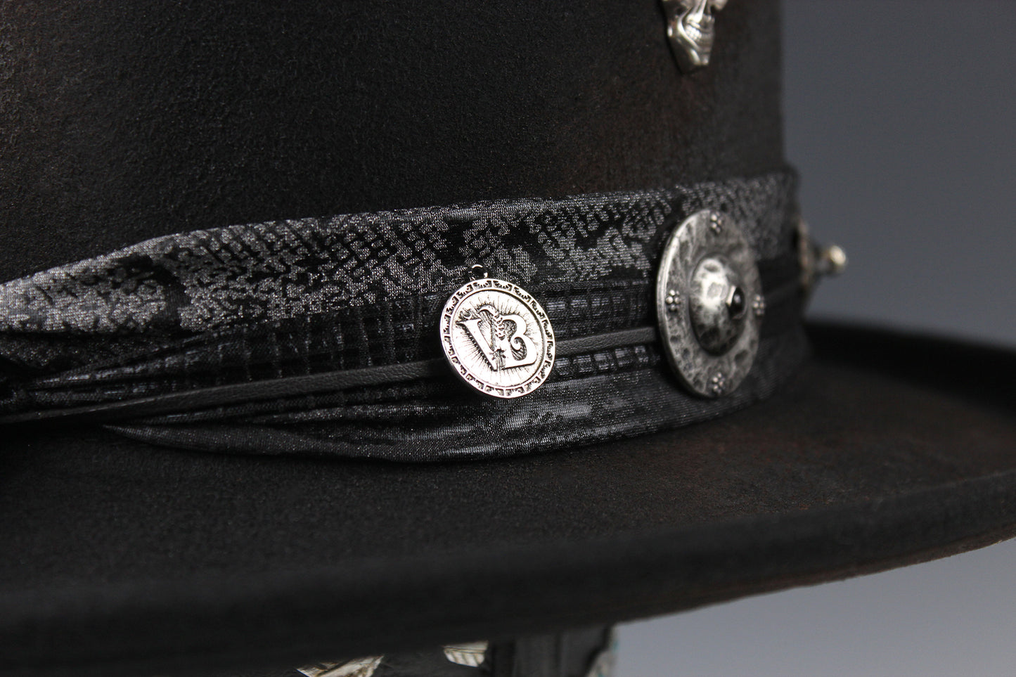 The Gothic Gambler - Wool Felt Fedora Hat Black Handmade Country Western Style Goth Cowboy Hat Unisex For Men And Women