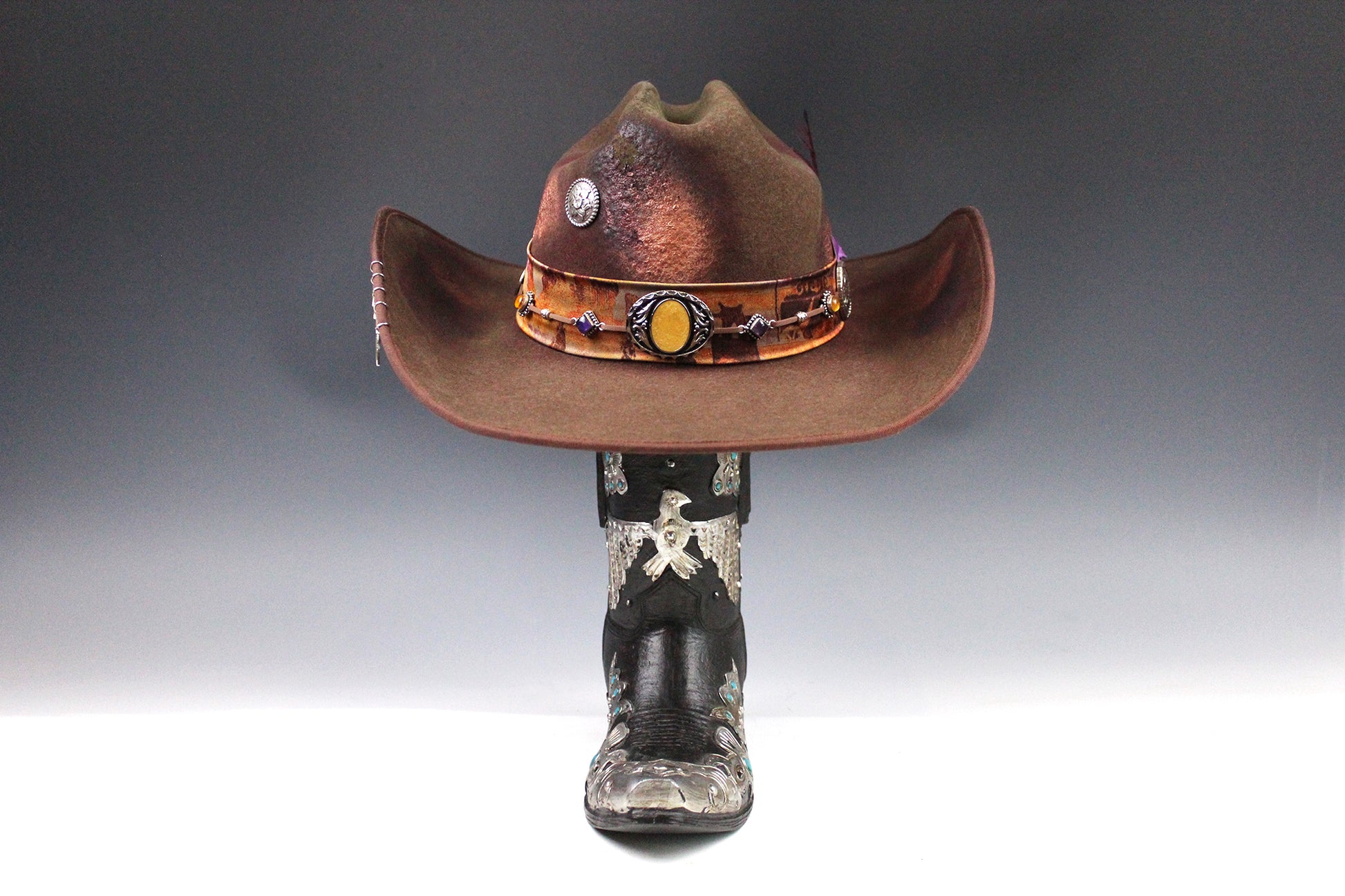 The Sierra Cattleman Cowboy Hat - Unisex wide brim distressed effect cowboy cowgirl hat, western style wool felt rancher hat