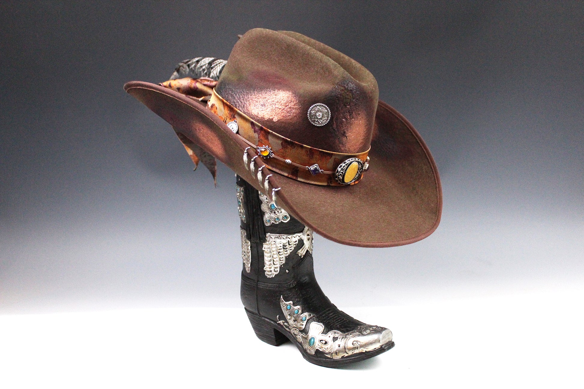 The Sierra Cattleman Cowboy Hat - Unisex wide brim distressed effect cowboy cowgirl hat, western style wool felt rancher hat